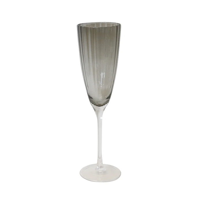 Ribbed grey champagne flute glasses