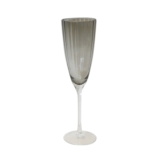 Ribbed grey champagne flute glasses