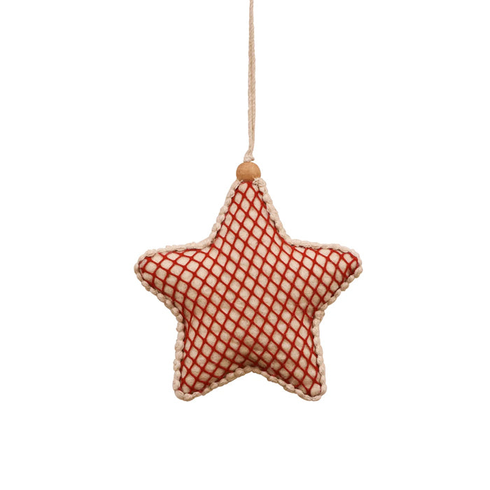 Majestic Hanging Fabric Star - Natural/Red