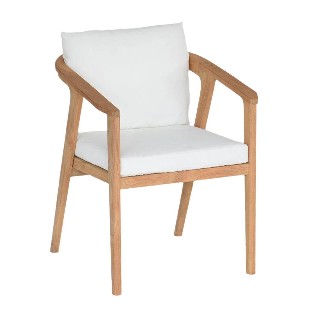 Outdoor Dining Chair in teak with sunproof cushions.  High quality and luxurious