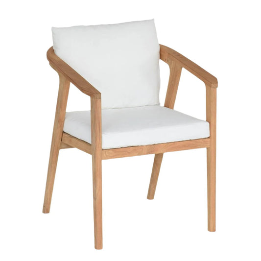Outdoor Dining Chair in teak with sunproof cushions.  High quality and luxurious