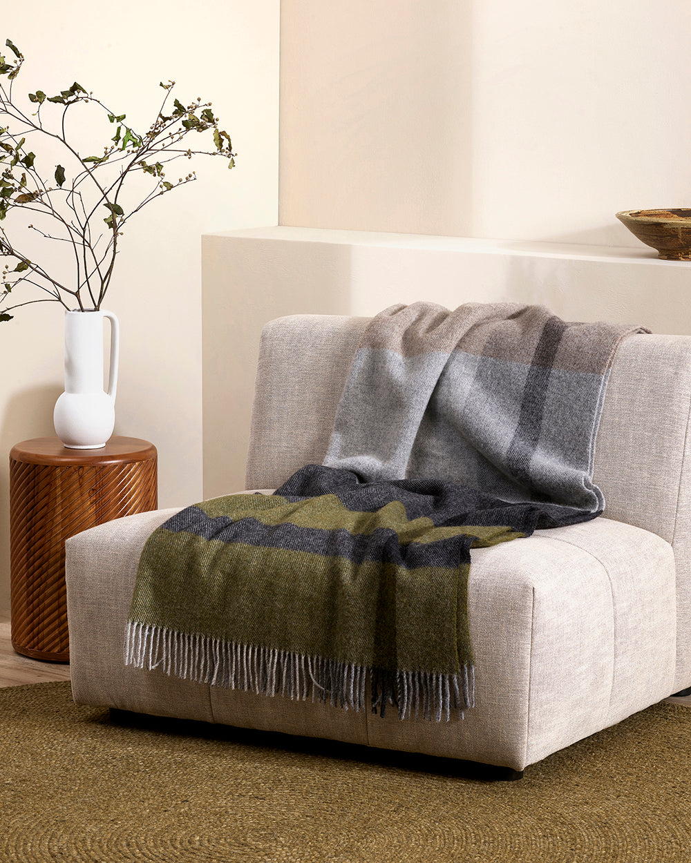 Brunswick Wool Throw - Olive, Bracken, Fawn