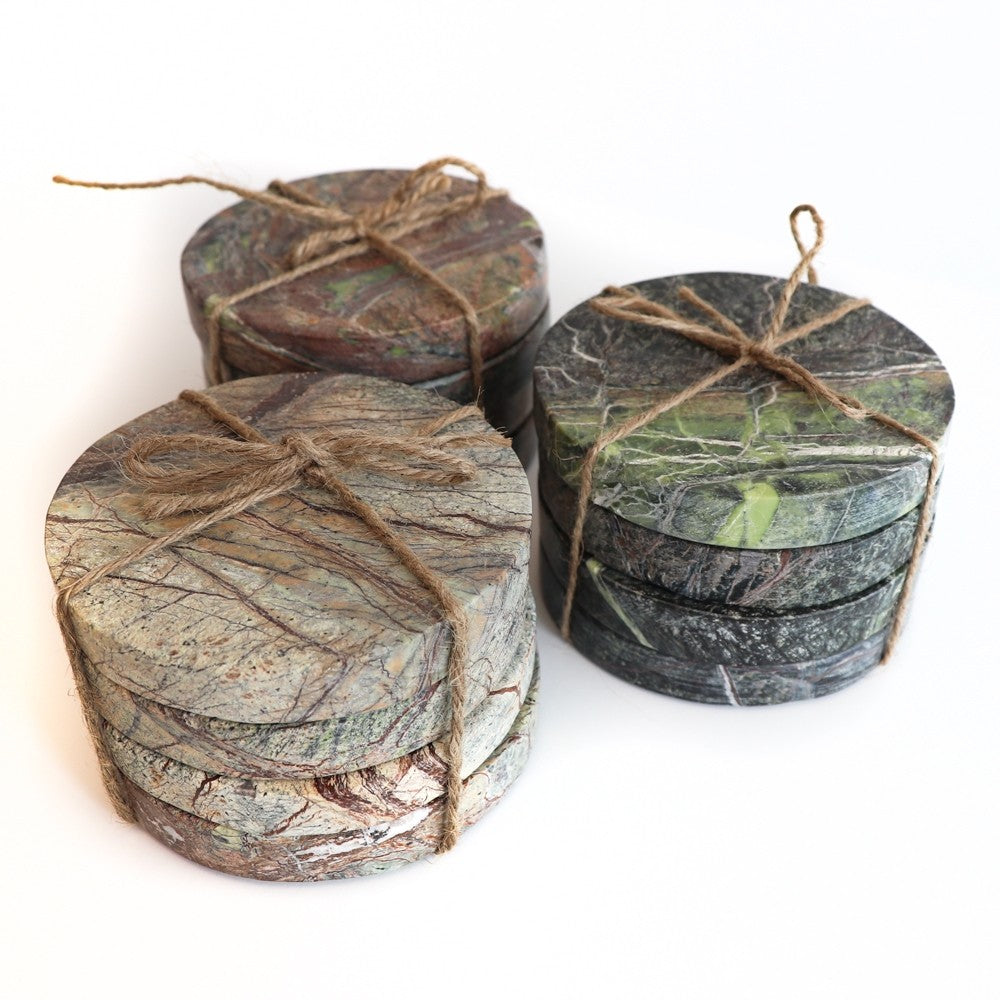 Round Marble Coasters - Forest Green
