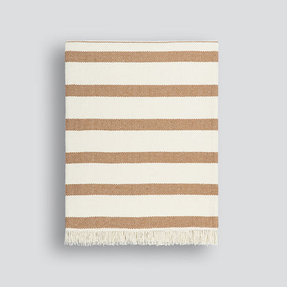 Outdoor PET fibre light throw with pecan and white stripe