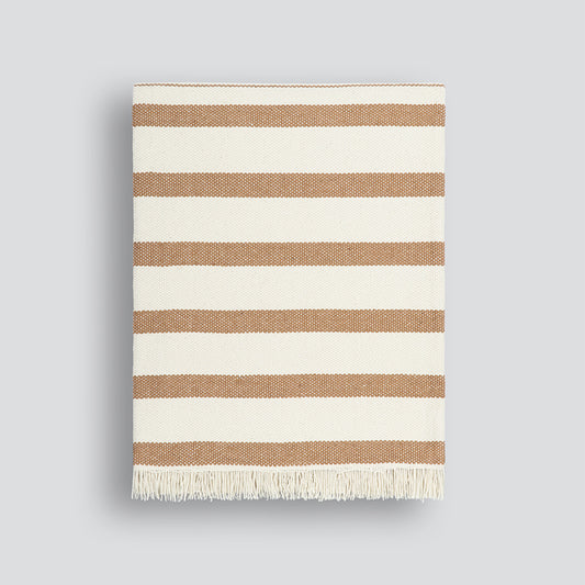 Outdoor PET fibre light throw with pecan and white stripe