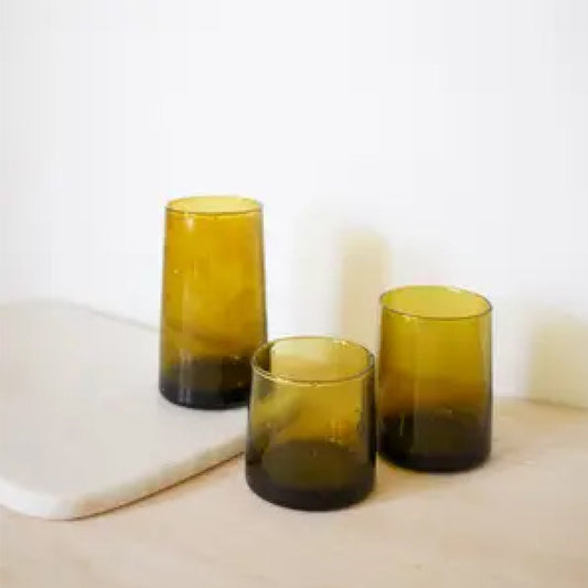 Moroccan handblown glass tumblers in a antique bronze colour