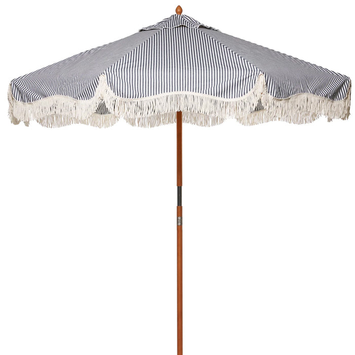 Business and Pleasure market navy and white stripe outdoor umbrella