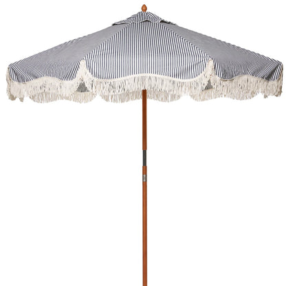 Business and Pleasure market navy and white stripe outdoor umbrella