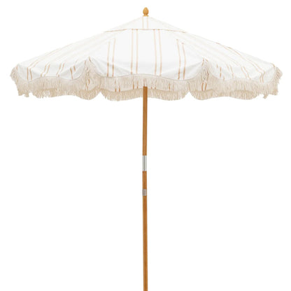 Business and Pleasure market sand and white stripe outdoor umbrella