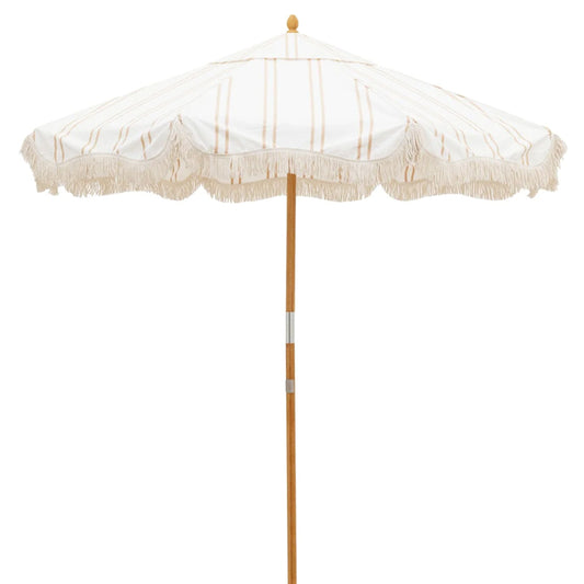 Business and Pleasure market sand and white stripe outdoor umbrella