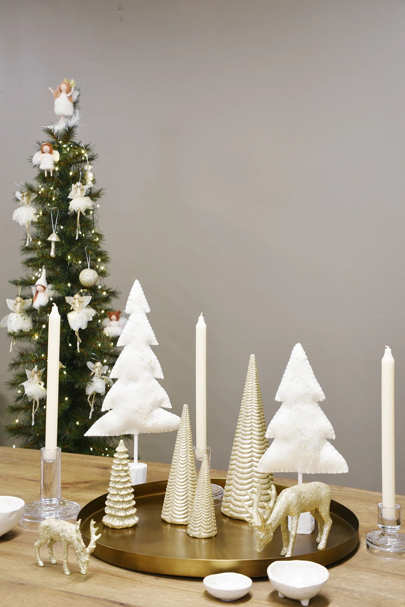 Wooden Standing Glitter Tree Champagne - Tall