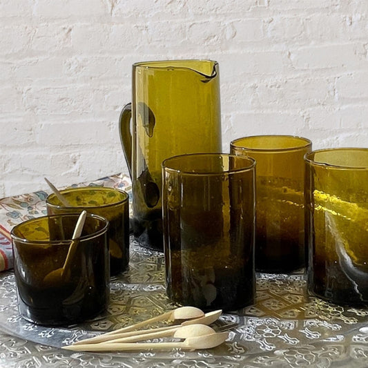 Handblown moroccan glass in antique bronze colour with a handle