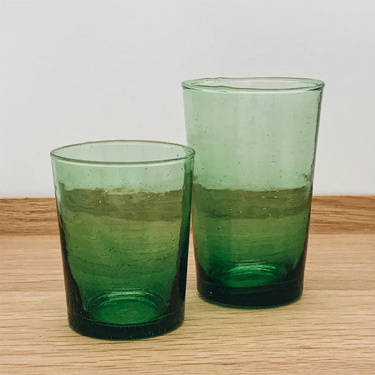 Moroccan handblown glass tumblers in a gorgeous green