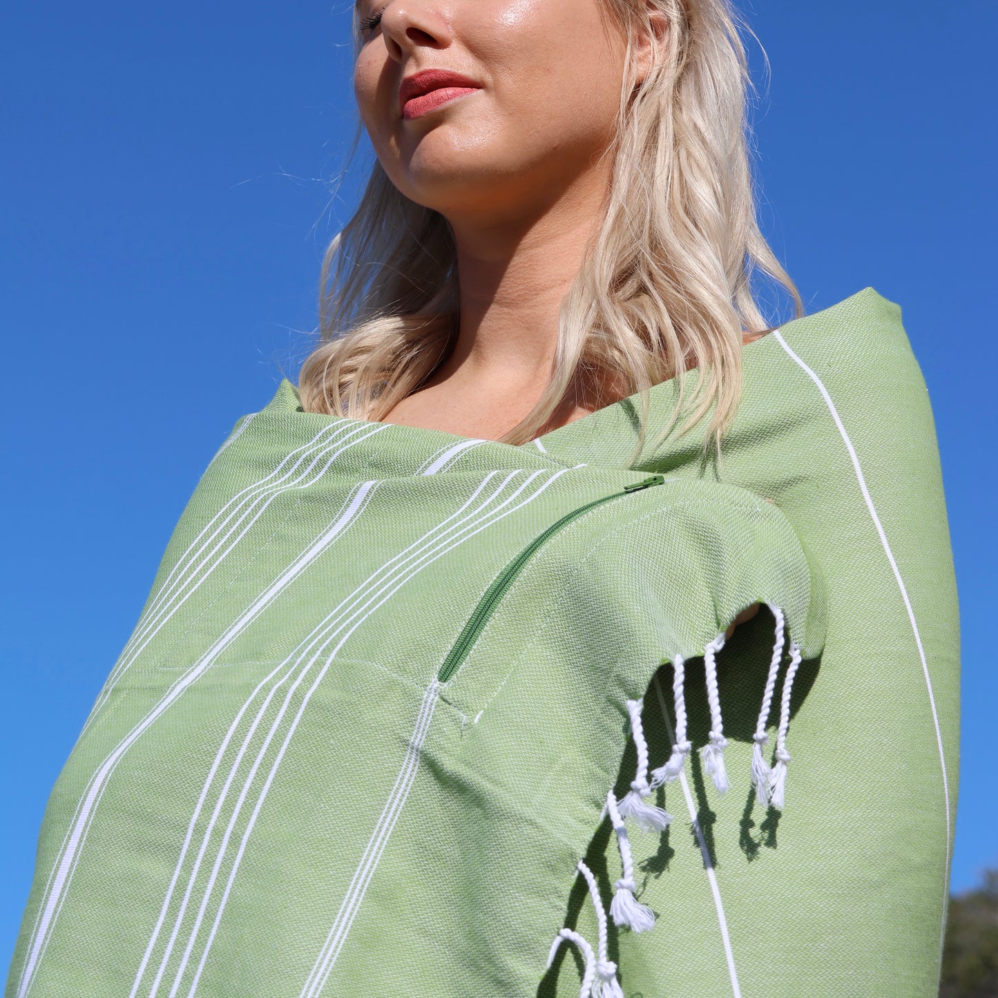 Turkish Beach Towel with Zipper Pocket - Olive