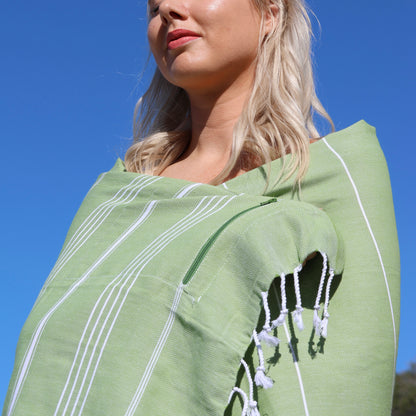 Turkish Beach Towel with Zipper Pocket - Olive