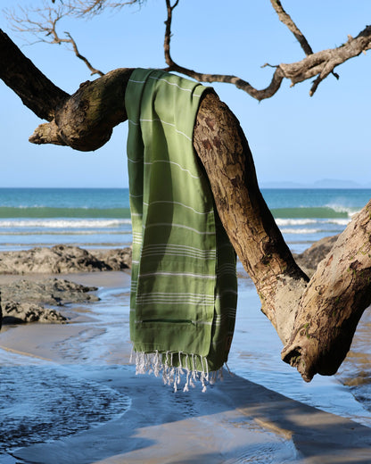 Turkish Beach Towel with Zipper Pocket - Olive