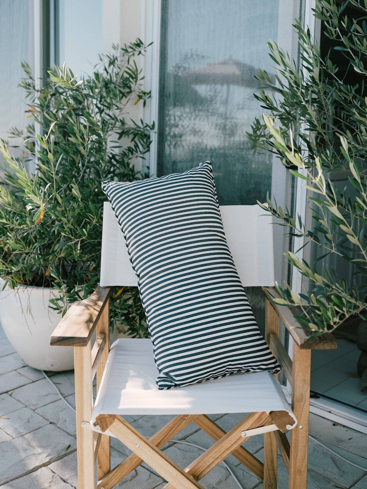 Laurens Navy Stripe Outdoor Rectangle Cushion