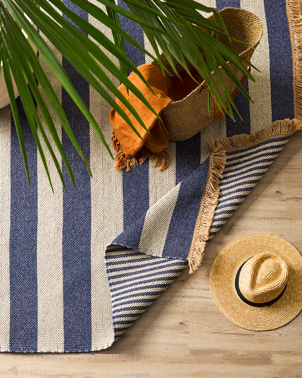 Summit Floor Rug - Deep Blue + Natural Stripe