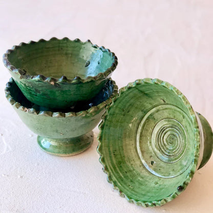 Tamegroute Pedestal Bowl with teeth - Green